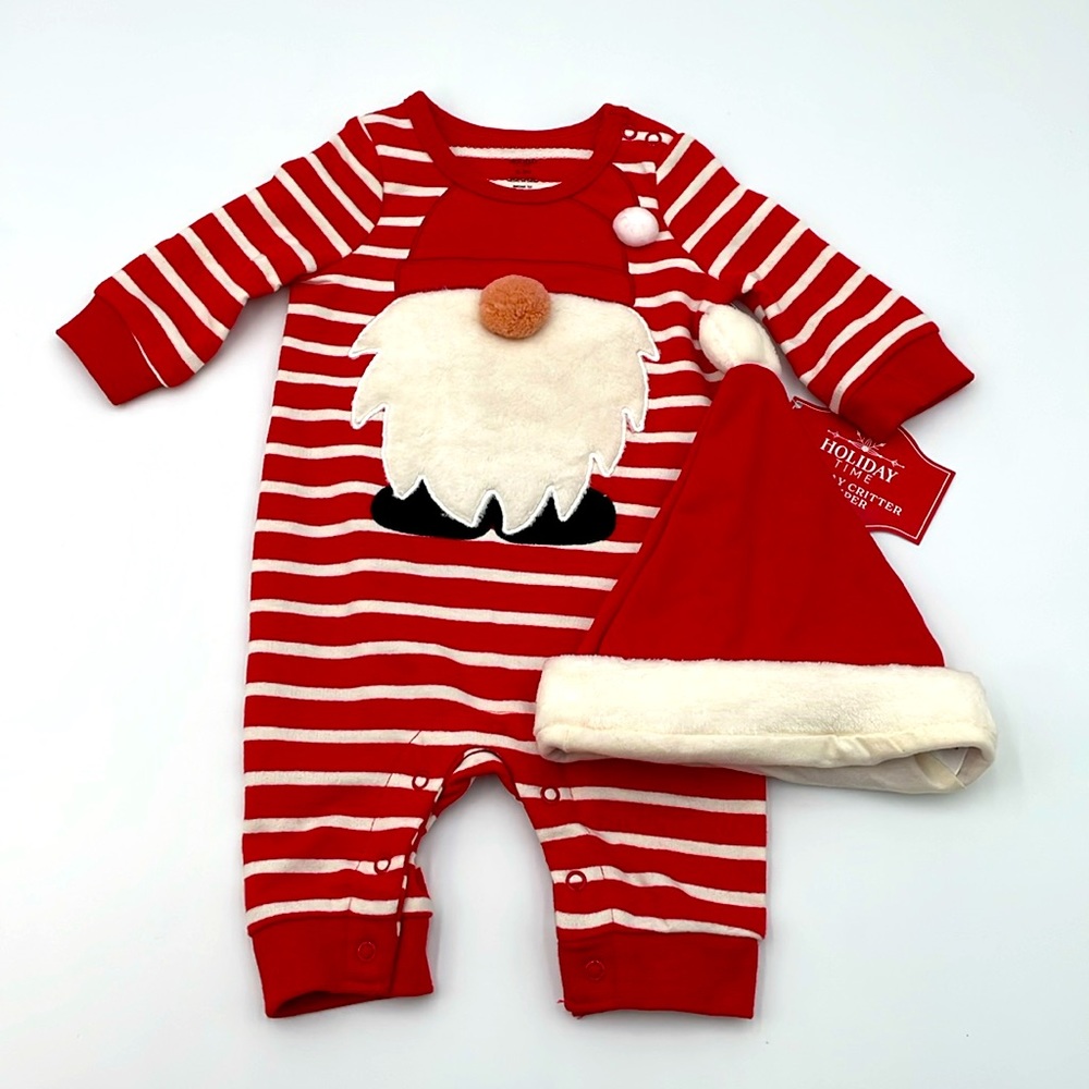 Baby Santa Gnome Onesie Romper Christmas Outfit with‎ Santa Hat - 0-3M